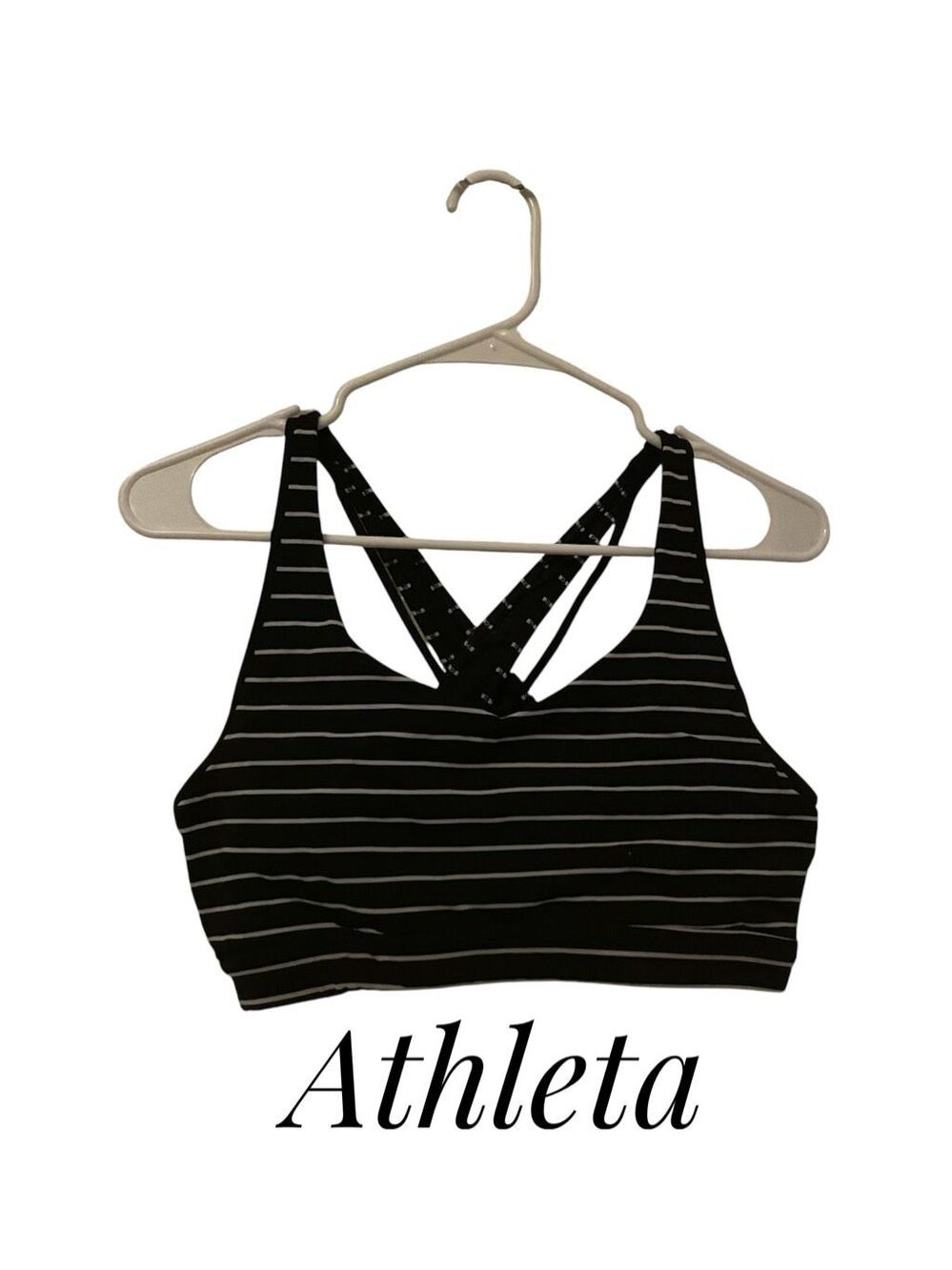 Athleta Large Sports Bra Racer Back Black White Stripe